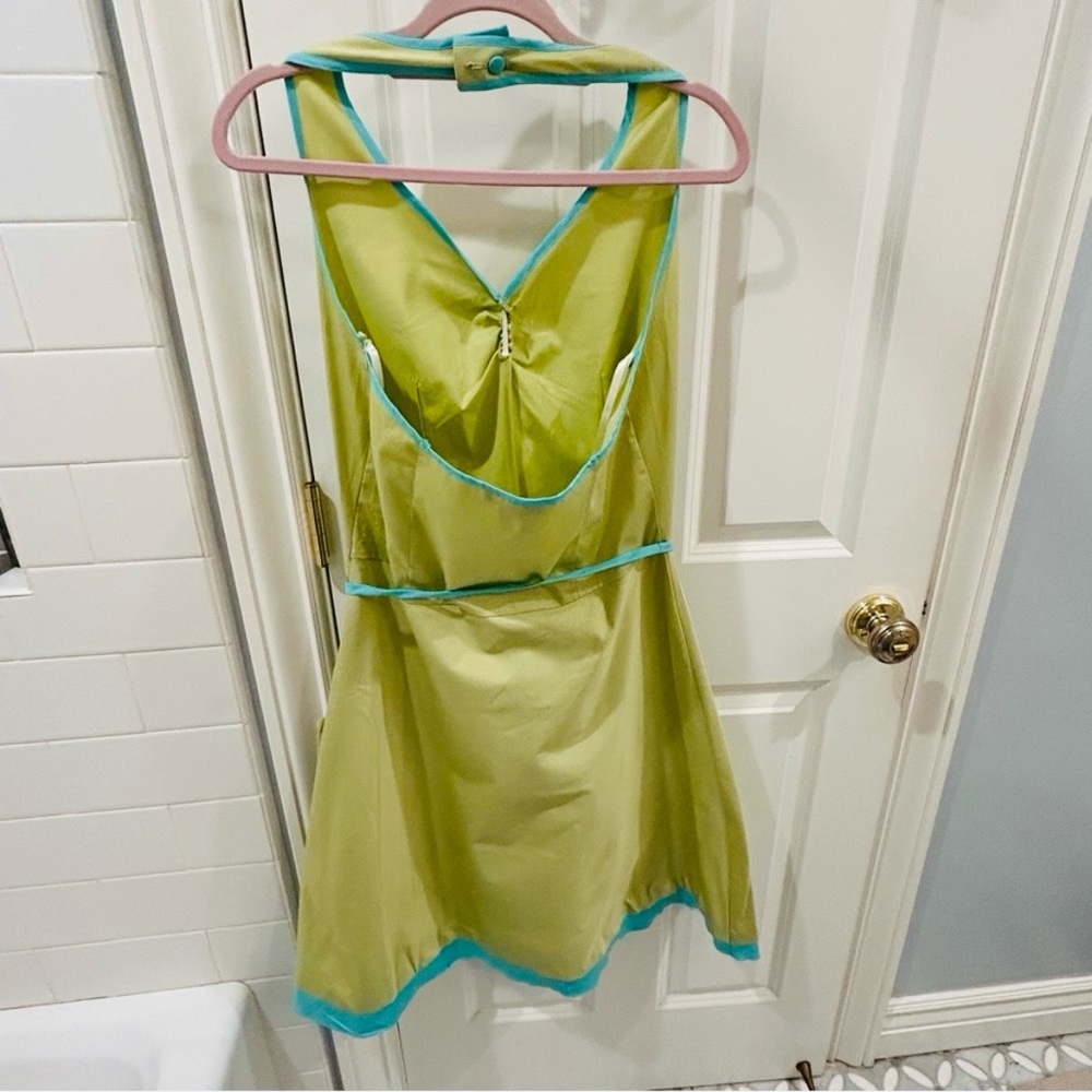 Vintage B. Darlin Lime Green Halter Dress Embroidered Bird Floral A-Line NWT Med - Picture 9 of 12